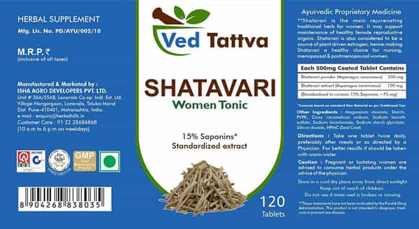 Ved Tattva Shatavari Tablets 500 Mg 120 Tablets - Natural & Pure Women Tonic