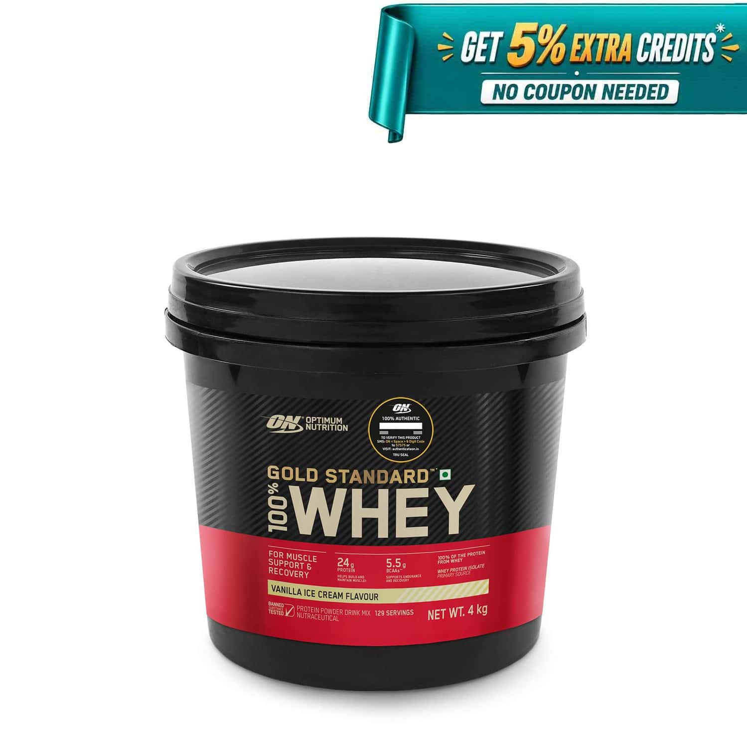 Optimum Nutrition (on) Gold Standard 100% Whey Protein Vanilla Ice Cream Flavour Jar Of 4kg Powder