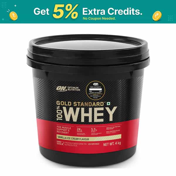 Optimum Nutrition (On) Gold Standard 100% Whey Protein Vanilla Ice Cream Flavour Jar Of 4Kg Powder