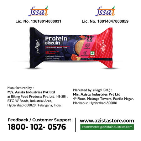 Taste Good Protein Biscuits | Almond Flavour | 22% Plant & Milk Protein | 10x75gm