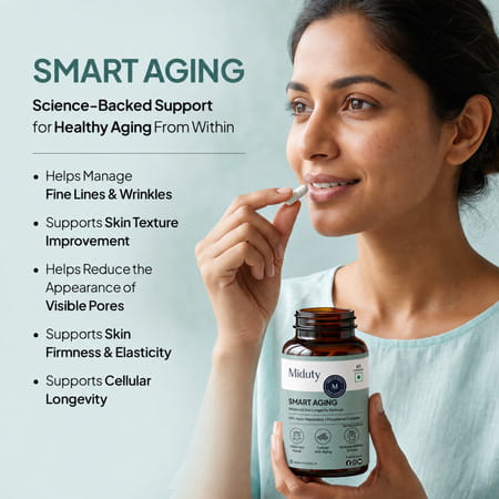 Miduty Smart Aging Trans-Resveratrol 99% Anti-Aging Formula | Skin & Wrinkle Support | 60 Capsules
