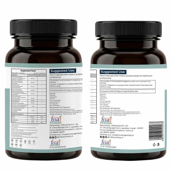 Miduty Smart Aging Trans-Resveratrol 99% Anti-Aging Formula | Skin & Wrinkle Support | 60 Capsules