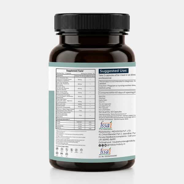 Miduty Smart Aging Trans-Resveratrol 99% Anti-Aging Formula | Skin & Wrinkle Support | 60 Capsules