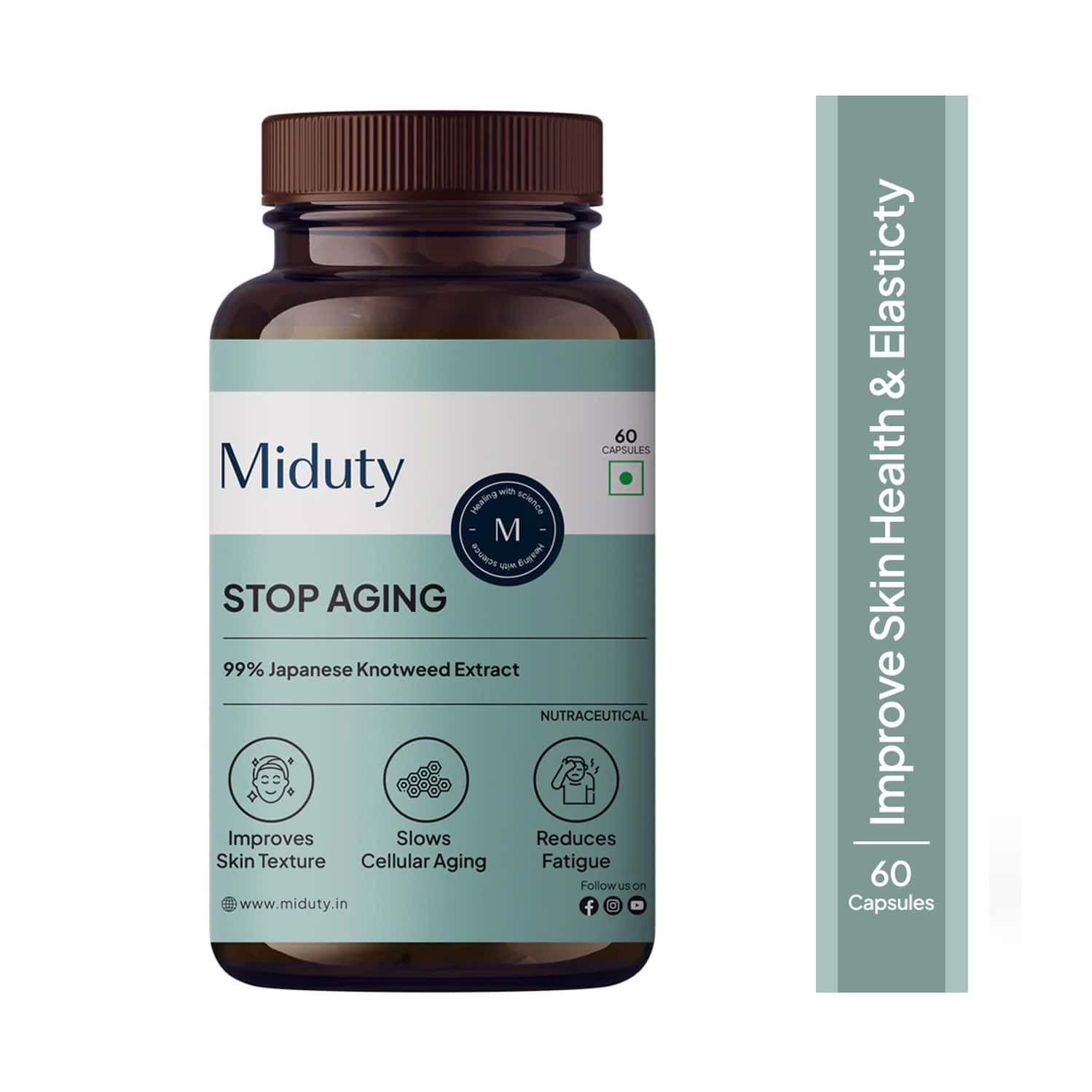 Miduty Stop Aging-trans Resveratrol 99% Supplement-green Tea-quercetin-bp-anti Aging - 60 Capsules