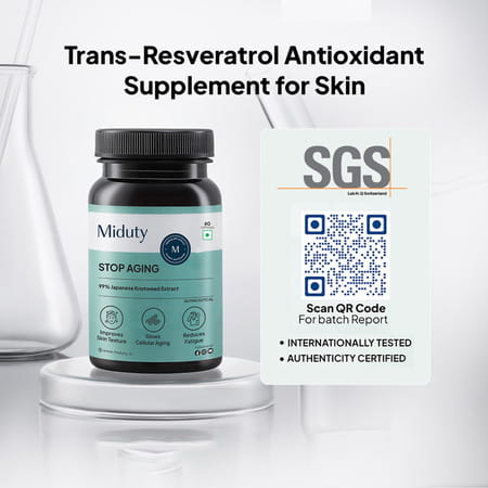 Miduty Stop Aging-Trans Resveratrol 99% Supplement-Green Tea-Quercetin-Bp-Anti Aging - 60 Capsules