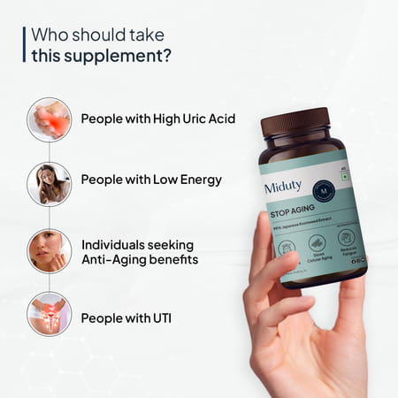 Miduty Stop Aging-Trans Resveratrol 99% Supplement-Green Tea-Quercetin-Bp-Anti Aging - 60 Capsules