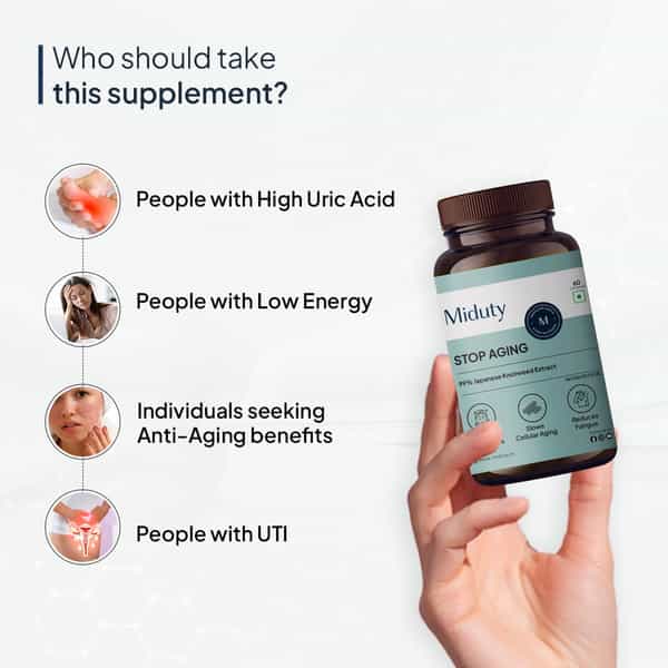 Miduty Stop Aging-Trans Resveratrol 99% Supplement-Green Tea-Quercetin-Bp-Anti Aging - 60 Capsules