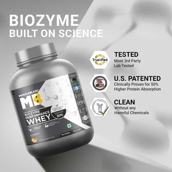 Muscleblaze Biozyme Performance Whey Protein | Magical Mango | 2Kg| 25G Protein Per Scoop