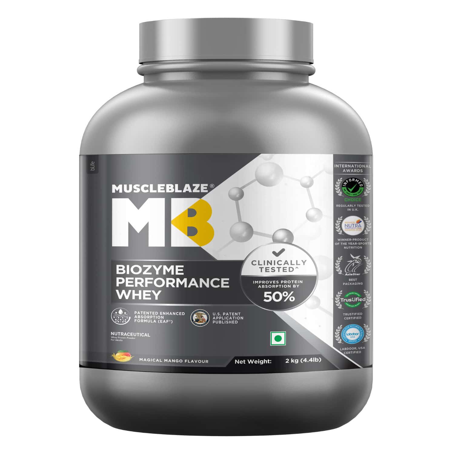 Muscleblaze Biozyme Performance Whey Protein Powder | Magical Mango (2kg) | 25g Protein