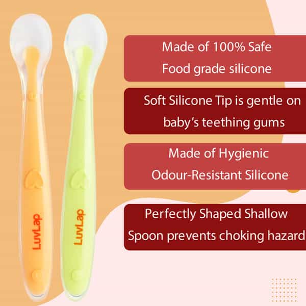 Luvlap Tiny Tot Silicone Feeding Spoon Bpa Free 4M+ (Pack Of 2)
