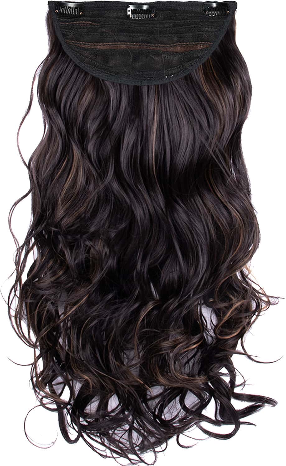 Streak Street Clip-In 24" Full-Wavy Dark Brown Hair Extensions With Golden Highights