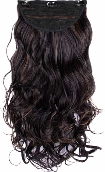 Streak Street Clip-In 24" Full-Wavy Dark Brown Hair Extensions With Golden Highights