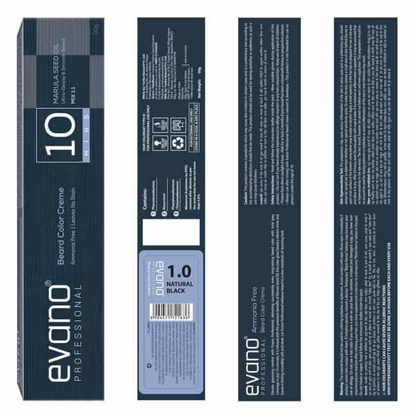 Evano Professional Beard Colour Natural Black 50G | Ammonia Free | 100% Grey Coverage In 10 Minutes
