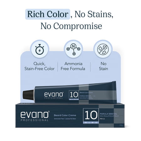 Evano Professional Beard Colour Natural Black 50g | Ammonia Free | 100% Grey Coverage In 10 Minutes
