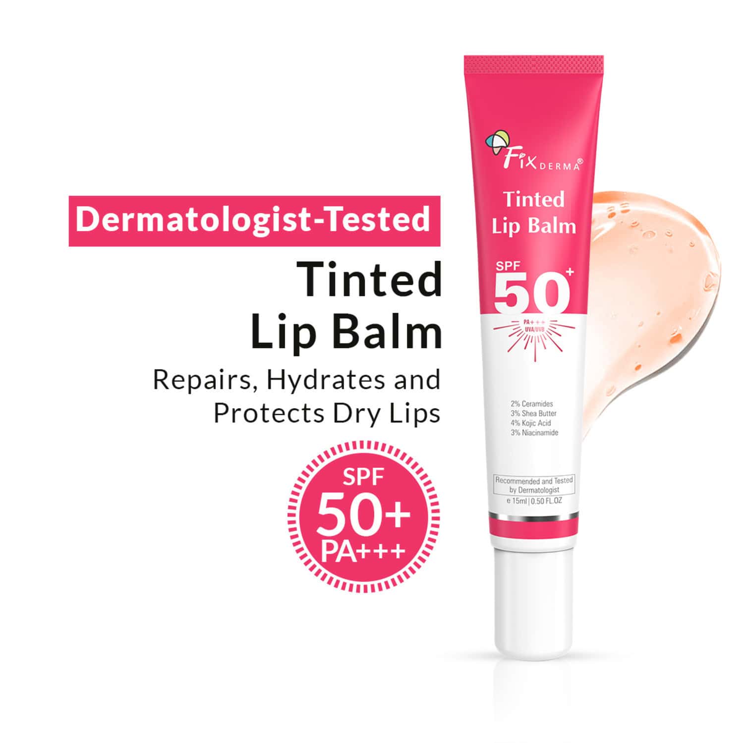 Fixderma Tinted Lip Balm Spf 50 Lip Shield Pa+++ Lip Balm Prevents Pigmentation & Sun Damage 15 Ml