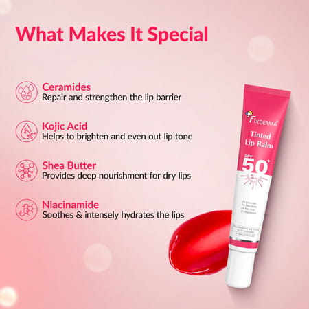 Fixderma Tinted Lip Balm Spf 50 Lip Shield Pa+++ Lip Balm Prevents Pigmentation & Sun Damage 15 Ml