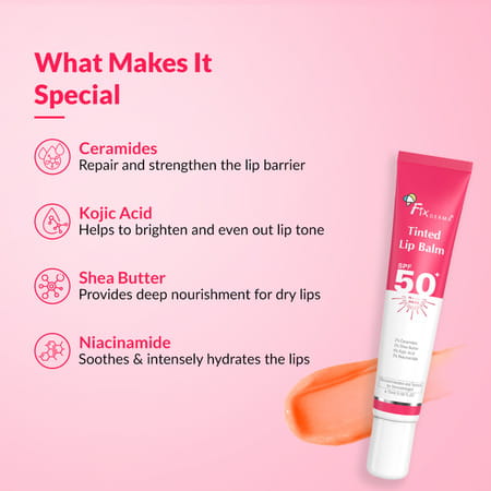 Fixderma Tinted Lip Balm Spf 50 Lip Shield Pa+++ Lip Balm Prevents Pigmentation & Sun Damage 15 Ml