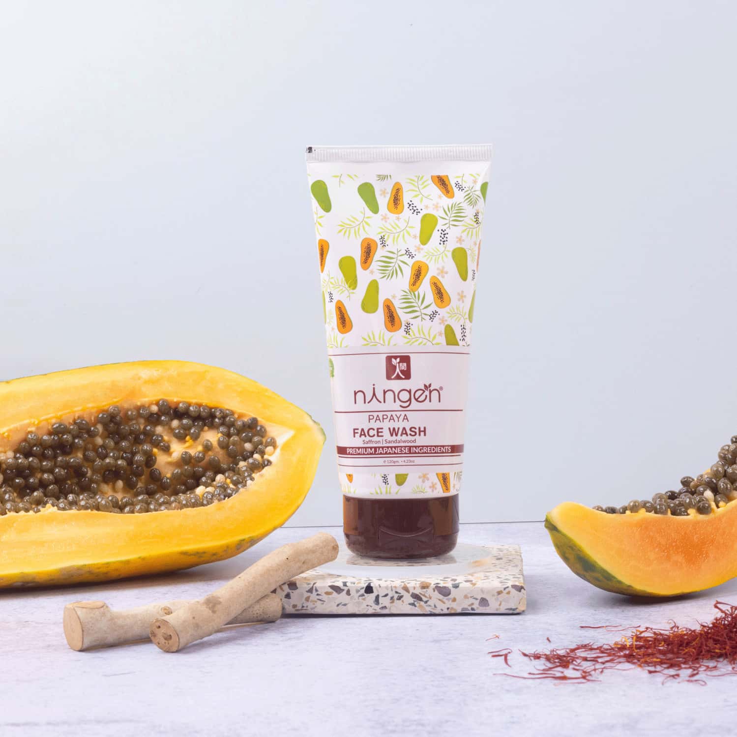 Buy NINGEN PAPAYA FACE WASH SAFFRON AND SANDALWOOD TREATS DRYNESS
