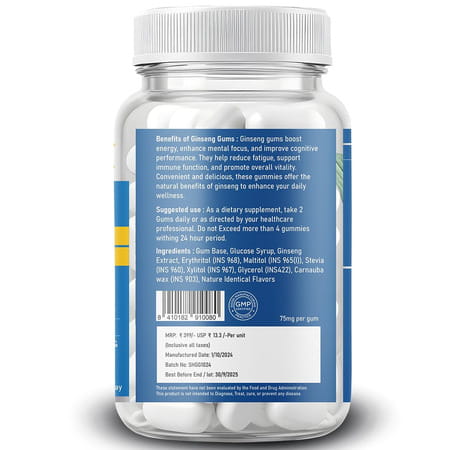 Supplenex Ginseng Gum Panax/Korean Ginseng Root Extract | 150mg | Energy | Vitality & Strength | 30n