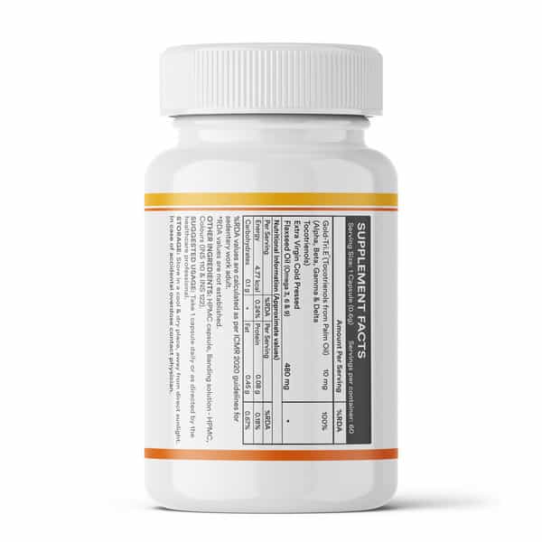 Inlife Tocotrienol Oil 10Mg (Gold Tri.e) & Flaxseed Oil 480Mg Capsules | Veg - 60N