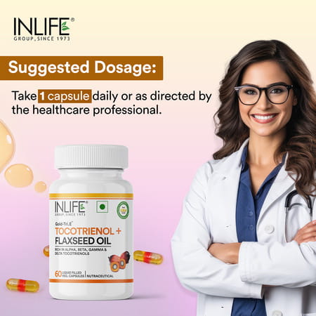 Inlife Tocotrienol Oil 10mg (Gold Tri.E) & Flaxseed Oil 480mg Capsules | Veg - 60n