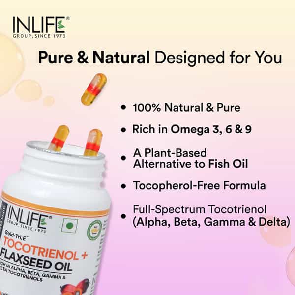 Inlife Tocotrienol Oil 10Mg (Gold Tri.e) & Flaxseed Oil 480Mg Capsules | Veg - 60N