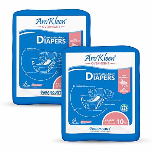 Arokleen Overnight Adult Diaper Tape Style Extra Large (Waist Size:127 Cm-170.18 Cm) 20Pcs Pack Of 2