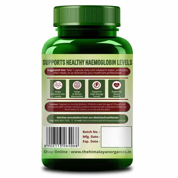 Himalayan Organics Plant Based Iron Supplement | Nutural Blood Builder | Bottle | 60 Veg Capsules