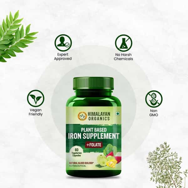 Himalayan Organics Plant Based Iron Supplement | Nutural Blood Builder | Bottle | 60 Veg Capsules