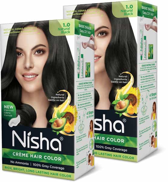 Nisha Creme Hair Color 1.0 Natural Black 120Gm Pack Of 2 | Ammonia Free Permanent Hair Colour