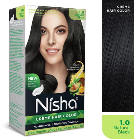 Nisha Creme Hair Color 1.0 Natural Black 120gm Pack Of 2 | Ammonia Free Permanent Hair Colour