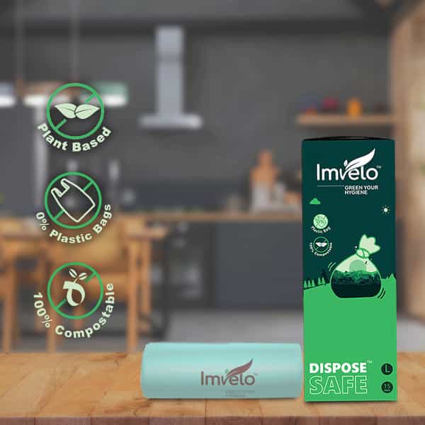 Imvelo 100% Compostable Garbage Bag | 6 Rolls (15 Bags/Roll) | Dustbin/Trash Bag (19 X 21 Inches)