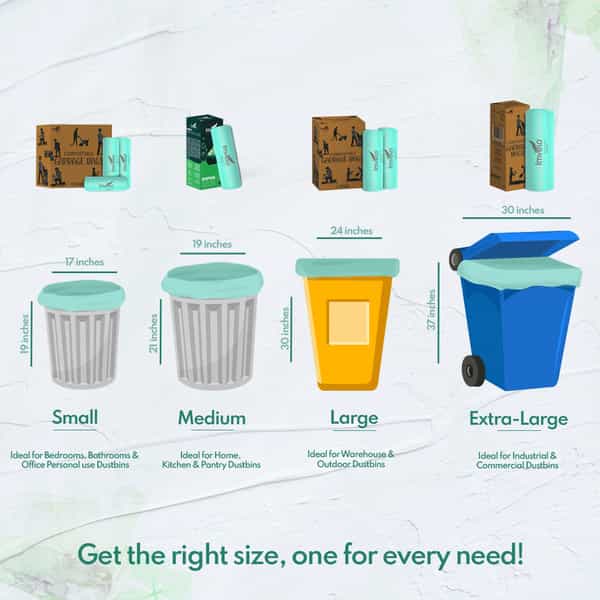 Imvelo 100% Compostable Garbage Bag | 6 Rolls (15 Bags/Roll) | Dustbin/Trash Bag (19 X 21 Inches)