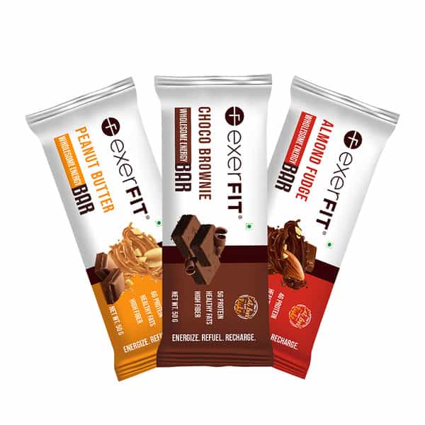 Exerfit Energy Bars Almond Fudge Chocolate Brownie Peanut Butter Pack Of 6