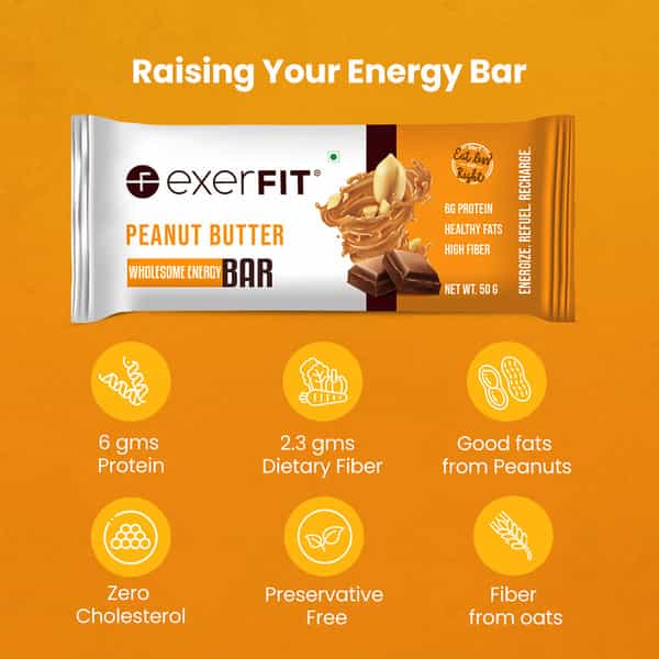 Exerfit Energy Bars Almond Fudge Chocolate Brownie Peanut Butter Pack Of 6