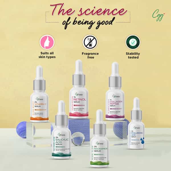 Cgg Cosmetics |Set Of 6 Face Serums | Glowing, Hydrated, Clear, Acne Free, Plump Skin | 10Ml Each