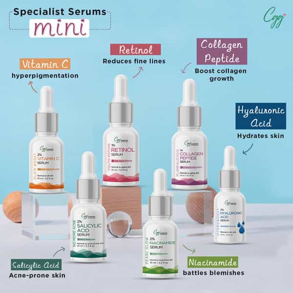 Cgg Cosmetics |Set Of 6 Face Serums | Glowing, Hydrated, Clear, Acne Free, Plump Skin | 10Ml Each