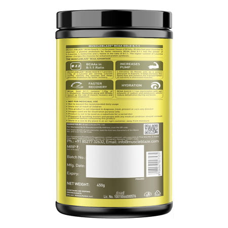 Muscleblaze Bcaa Gold 8:1:1 (Green Apple | 450G | 60 Servings) | With Higher Leucine