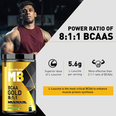 Muscleblaze Bcaa Gold 8:1:1 (Green Apple | 450G | 60 Servings) | With Higher Leucine