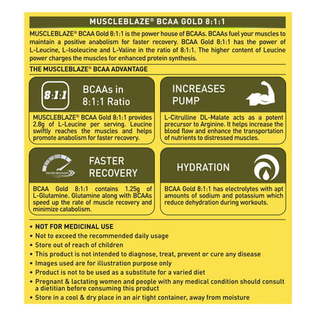 Muscleblaze Bcaa Gold 8:1:1 (Green Apple | 450G | 60 Servings) | With Higher Leucine