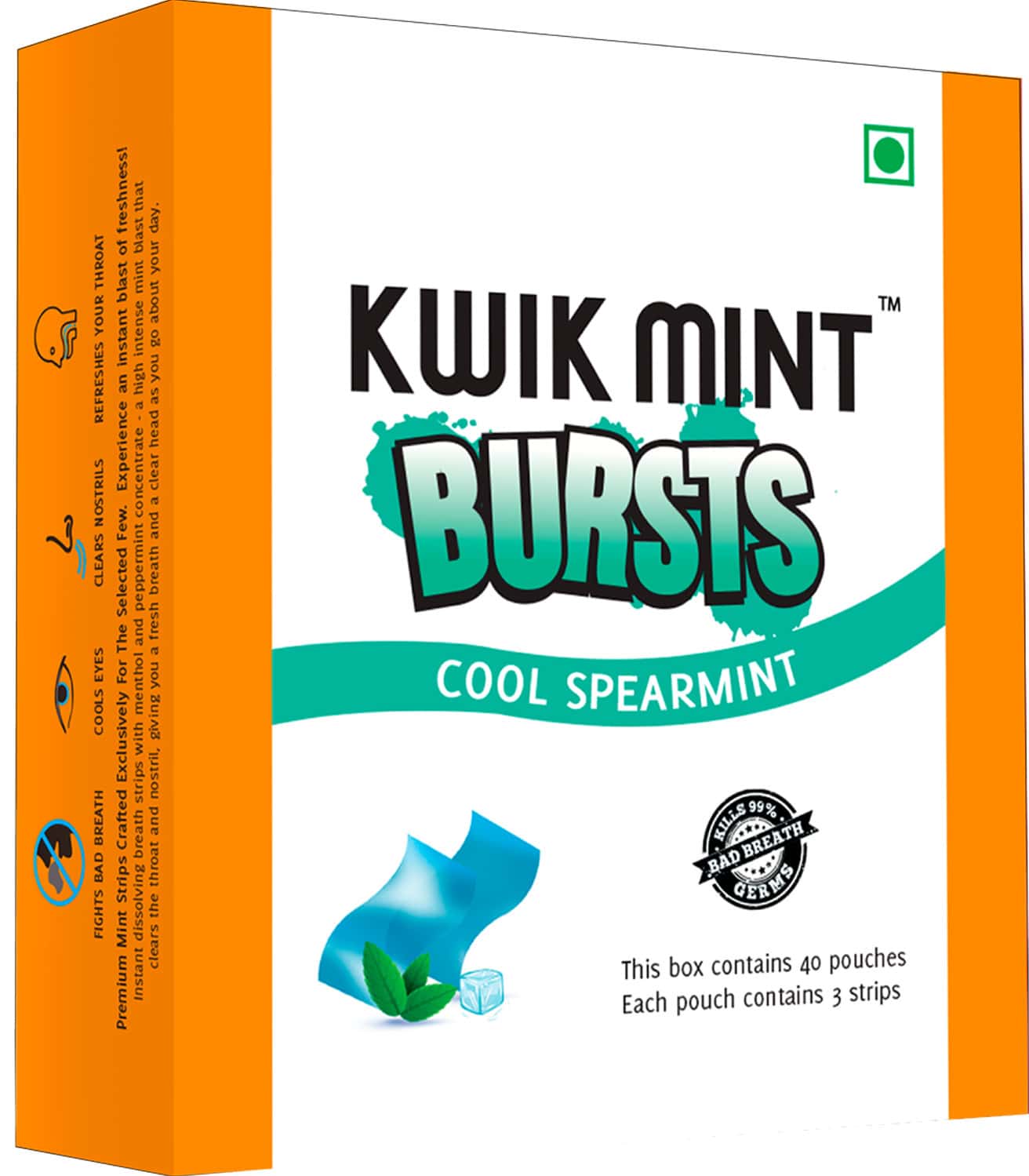 Kwik Mint Instant Action Mouth Freshener Spearmint Strips - Pack Of 1 (1 X 20 G)