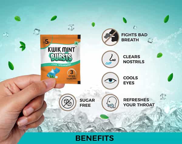 Kwik Mint Instant Action Mouth Freshener Spearmint Strips - Pack Of 1 (1 X 20 G)
