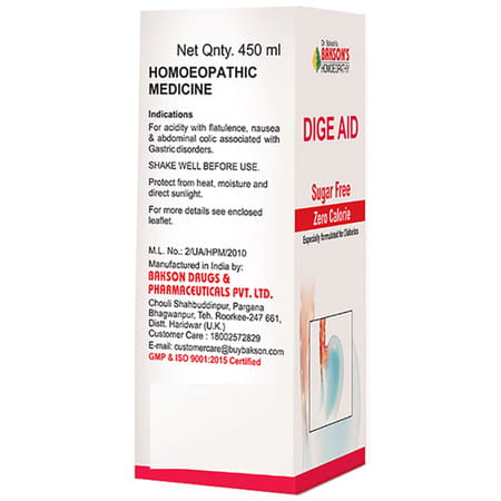 Baksons Homoeopathy Dige Aid Syrup Sugar Free 450 Ml