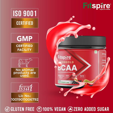 Fitspire Super Gold Bcaa Powder (Watermelon) | 5.2g Bcaa | L Glutamine & Electrolytes | 250 Gms
