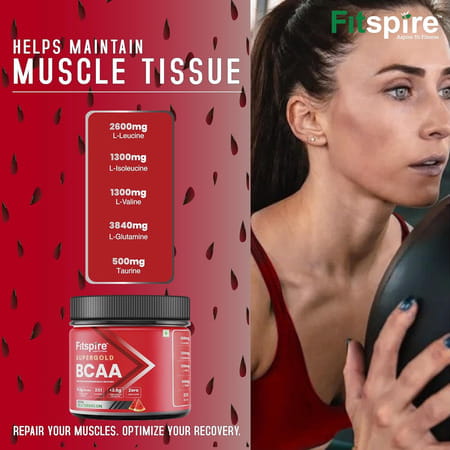 Fitspire Super Gold Bcaa Powder (Watermelon) | 5.2g Bcaa | L Glutamine & Electrolytes | 250 Gms