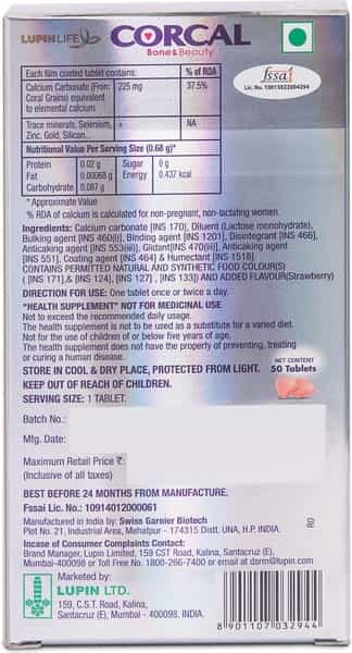 Corcal Bone & Beauty Calcium Supplement Bottle Of 50