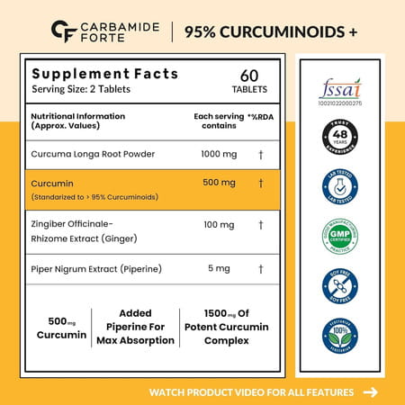 Carbamide Forte Curcumin With Piperine Turmeric Powder Ginger For Immunity 60 Tablets