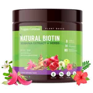 Vegan Greens Natural Plant Biotin 10,000+ Mcg Sesbania Agati, 14 Herbs & More. 200g, Classic Natural