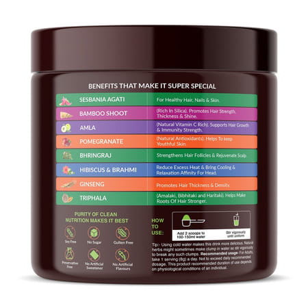 Vegan Greens Natural Plant Biotin 10,000+ Mcg Sesbania Agati, 14 Herbs & More. 200G, Classic Natural