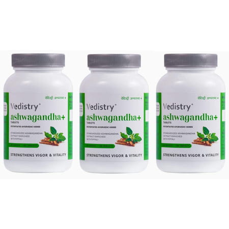 Vedistry Ashwagandha + With Piperine | Better Absorption, Boost Energy & Strength, 60 Tabs (3 Packs)